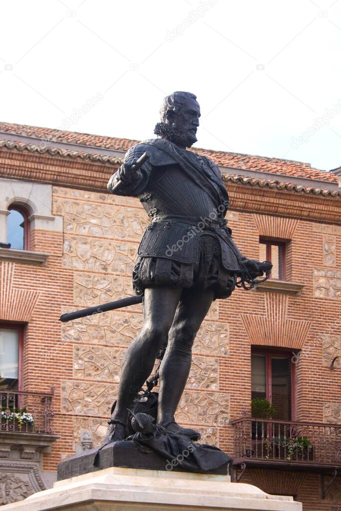 Statue of Don lvaro de Bazan at Plaza de la Villa in Madrid, Spain