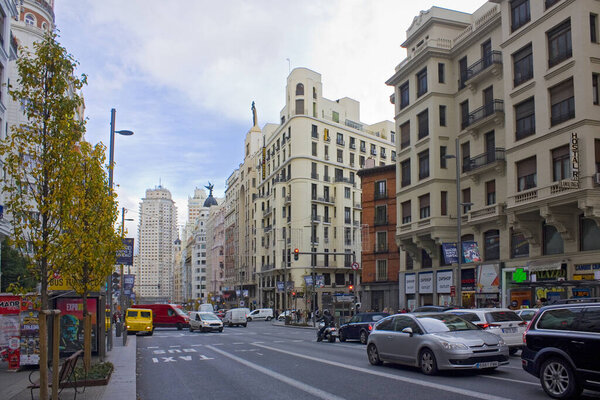 MADRID, SPAIN - 17 January, 2020: Famous Grand Via Street in Madrid, Spain