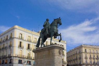 MADRID, SPAIN - 17 January, 2020: Monument to King Carlos III  at Puerta Del Sol Plaza in Madrid, Spain 