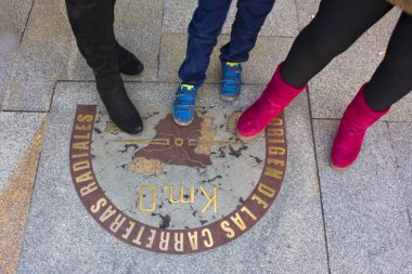 MADRID, SPAIN - 17 January, 2020: Zero Kilometer - point of geographical center of Spain at Puerta del Sol square of Madrid, Spain clipart