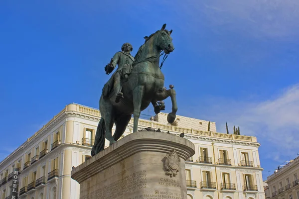 Monument King Carlos Iii Puerta Del Sol Plaza Madrid Spain — Stock Photo, Image