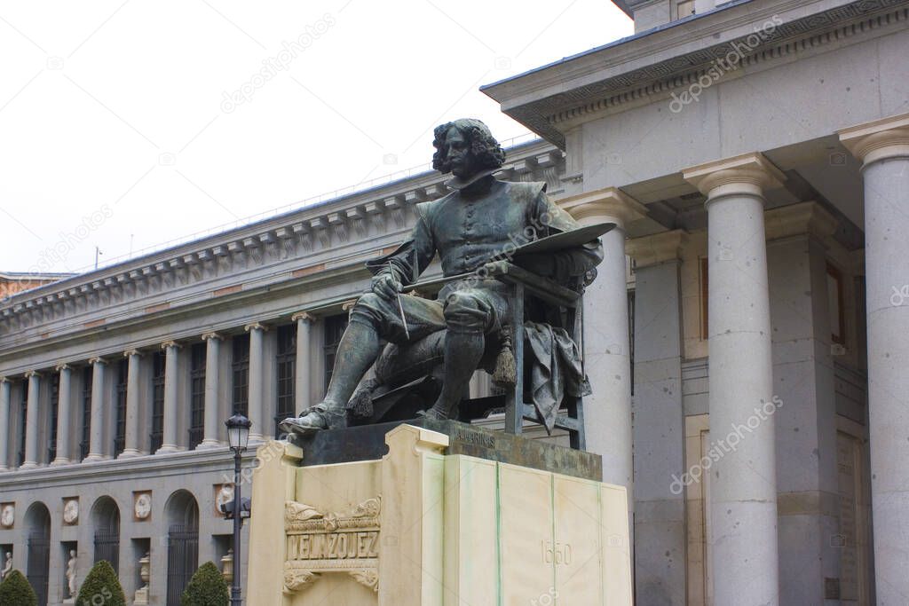 MADRID, SPAIN - 17 January, 2020: Monument to Diego Velazquez near Prado Museum in Madrid, Spain