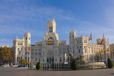 MADRID, SPAIN - 17 January, 2020: Cibeles Palace (Communications Palace) at the Plaza de Cibeles in Madrid, Spain