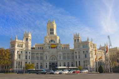 MADRID, SPAIN - 17 January, 2020: Cibeles Palace (Communications Palace) at the Plaza de Cibeles in Madrid, Spain