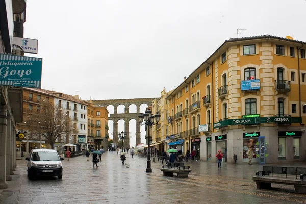 Segovia España Enero 2020 Arquitectura Plaza Del Azoguejo Segovia España —  Fotos de Stock