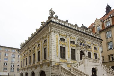 Leipzig, Almanya 'daki Naschmarkt Plaza' da Eski Borsa 