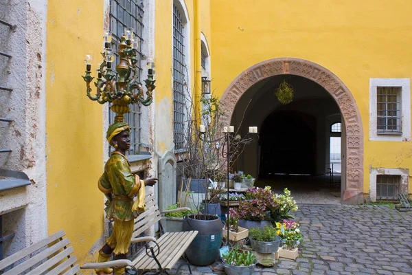 LEIPZIG, GERMANY - 9 March, 2020: Flower shop in small courtyard l in Leipzig