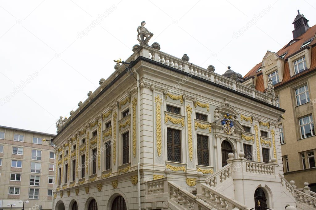 Old Stock Exchange at Naschmarkt Plaza in Leipzig, Germany 