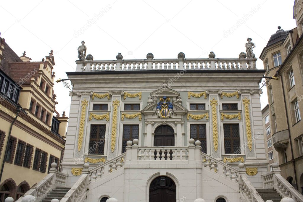 Old Stock Exchange at Naschmarkt Plaza in Leipzig, Germany 