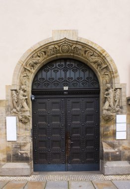Leipzig, Almanya 'daki Old Town' da zengin bir bina dekorasyonu.