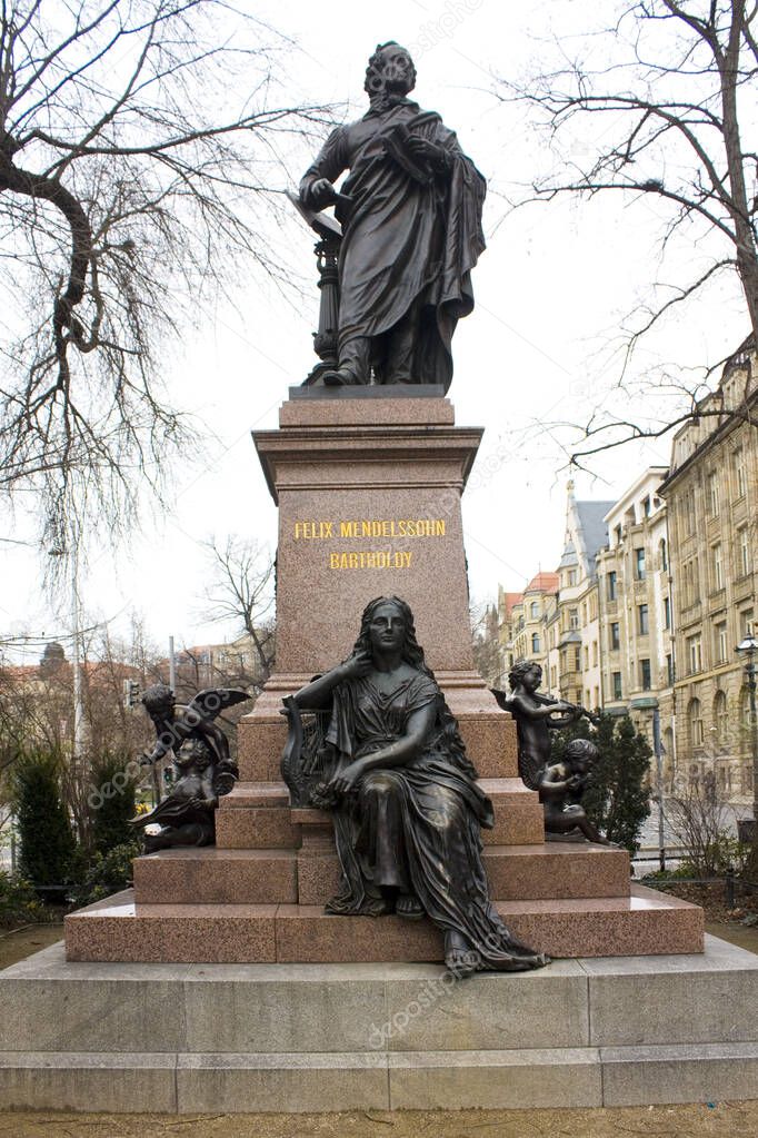 LEIPZIG, GERMANY - 9 March, 2020: Monument to Felix Mendelssohn Bartholdy in Leipzig