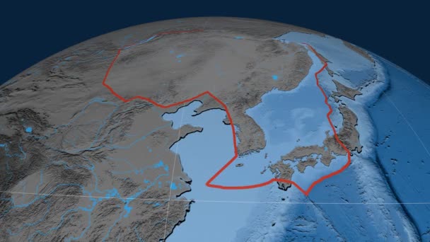 Amur tektonik plaka. Yükselme ve bathymetry — Stok video