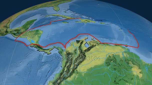 Karibiska tektoniska plattan. Topografi — Stockvideo
