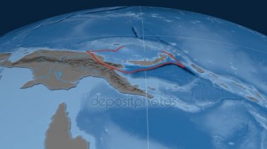 Güney Bismarck tektonik plaka. Yükselme ve bathymetry