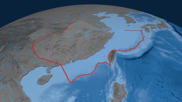Yangtze tektoniska plattan. Höjd och batymetri — Stockvideo
