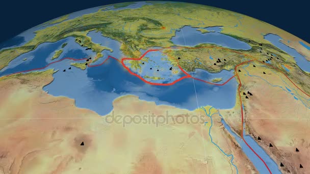 Tectônica do Mar Egeu destaque. Topografia — Vídeo de Stock