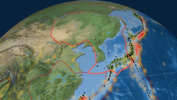 Amur tektonik skisserat. Satellitbilder — Stockvideo