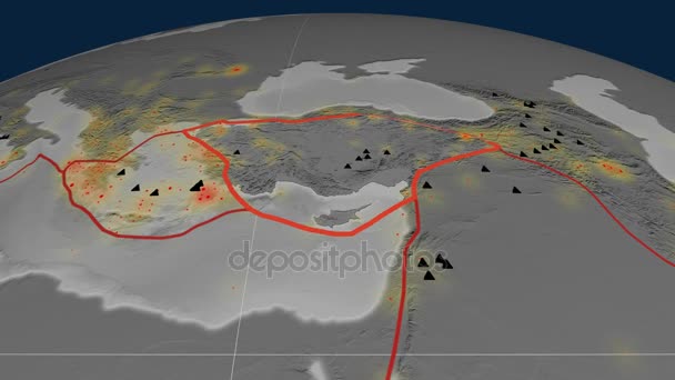 アナトリア テクトニクスが紹介されました。標高グレースケール — ストック動画