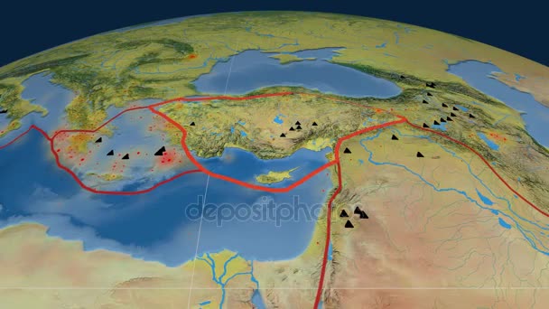 Anatolien tektonik skisserat. Topografi — Stockvideo