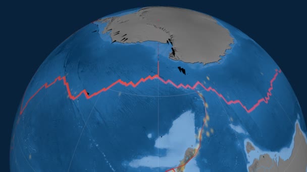 Antarktida tektonické vystupoval. Topo a bathy — Stock video