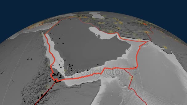 Arabia tectonics featured. Elevation grayscale — Stock Video