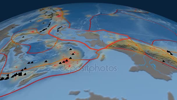 Vogelkopf-Tektonik vorgestellt. Topo und Bade — Stockvideo