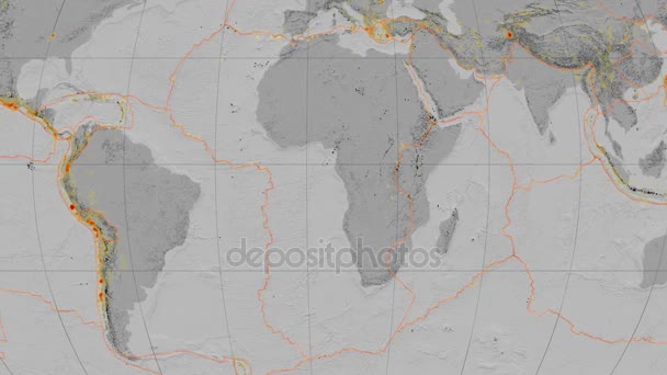 Tectónica del Mar Egeo. Escala de grises de elevación. Proyección de Kavrayskiy VII — Vídeos de Stock