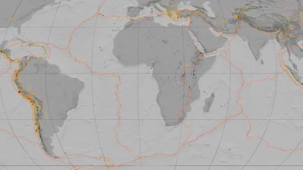 Tectónica del Mar Egeo. Escala de grises de elevación. Proyección de Kavrayskiy VII — Vídeo de stock