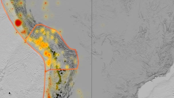Tectónica do Altiplano. Escala de cinza de elevação. Projecção de Kavrayskiy VII — Vídeo de Stock