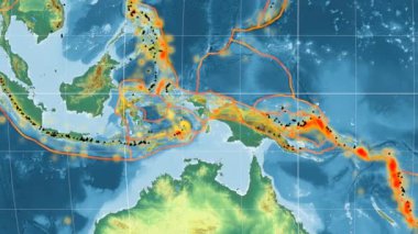 Banda Denizi deniz yaşamı özellikli. Kabartma. Mollweide projeksiyon