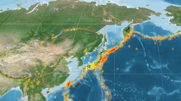 Amur tectônica destaque. Imagens de satélite. Projecção Mollweide — Vídeo de Stock