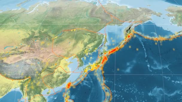 Amur tektonikus szerepelt. Topográfia. Mollweide vetítés — Stock videók