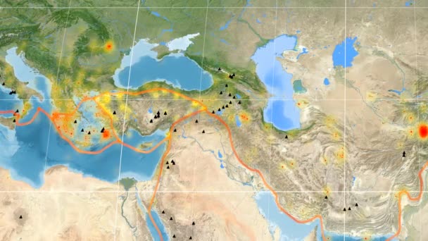Anatolia tectonics featured. Satellite imagery. Kavrayskiy VII projection — Stock Video