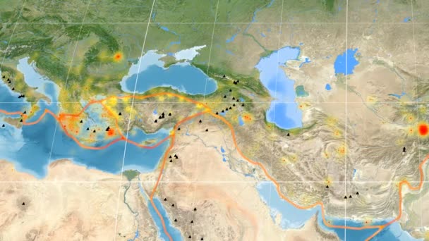 Anatolische Tektonik vorgestellt. Satellitenbilder. Mollweide-Projektion — Stockvideo