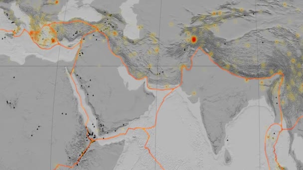 Arabia tectonics featured. Elevation grayscale. Kavrayskiy VII projection — Stock Video