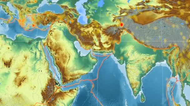 Arabia tectónica aparece. Alivio. Proyección de Kavrayskiy VII — Vídeos de Stock
