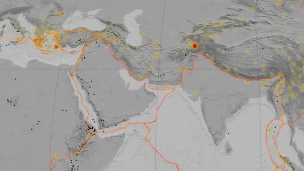 Arabia tektoniek featured. Hoogte grijswaarden. Mollweide projectie — Stockvideo