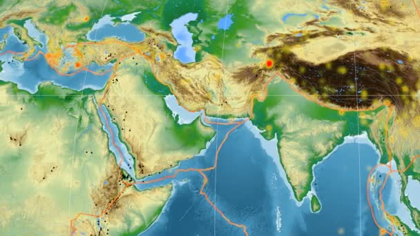Tektonika Arabia opisywany. Fizyczne. Odwzorowanie Mollweidego — Wideo stockowe