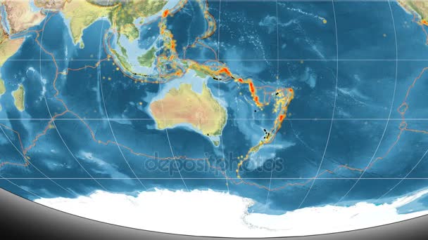 澳大利亚构造特色。地形。Mollweide 投影 — 图库视频影像