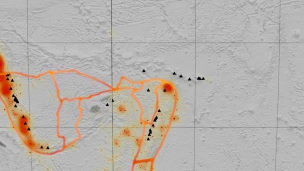 Balmoral Reef tectonics featured. Elevation grayscale. Mollweide projection — Stock Video