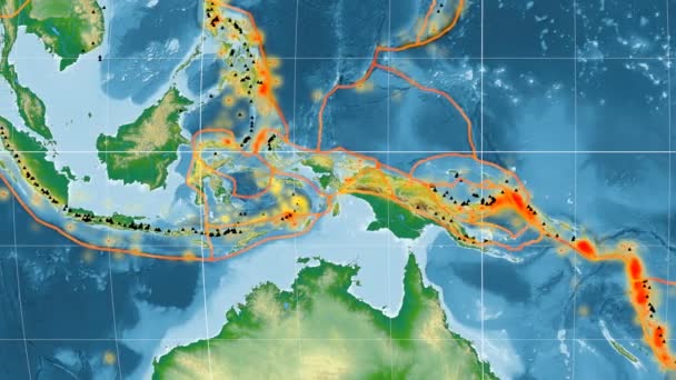 Banda Sea tectônica destaque. Físico. Projecção Mollweide — Vídeo de Stock