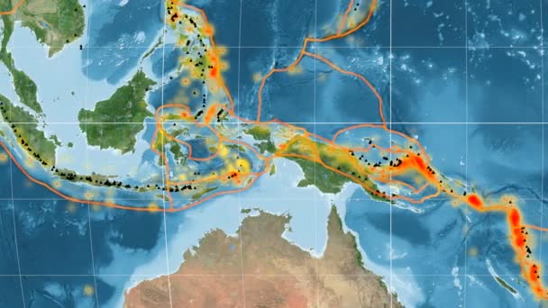 Banda Sea tectonics featured. Satellite imagery. Mollweide projection — Stock Video