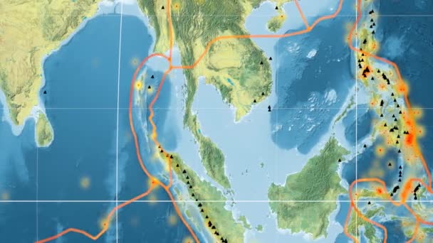 Burma tectonics featured. Topography. Kavrayskiy VII projection — Stock Video