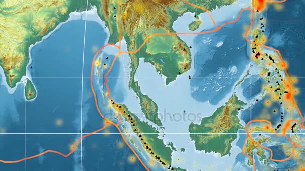 Burmai tektonikus szerepelt. Megkönnyebbülés. Mollweide vetítés — Stock videók