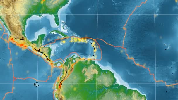 Karibiska tektonik skisserat. Fysisk. Kavrayskiy Vii projektion — Stockvideo