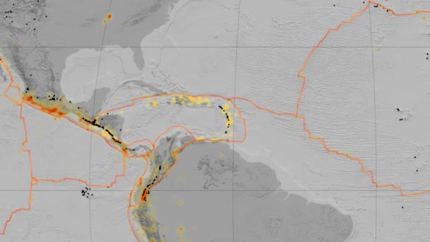 カリブ海のテクトニクスが紹介されました。標高グレースケール。モルワイデ図法 — ストック動画