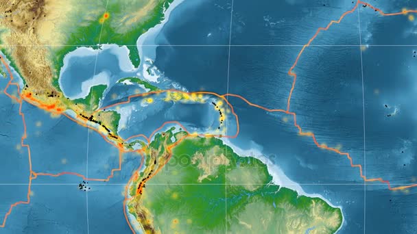 Karibiska tektonik skisserat. Fysisk. Mollweide projektion — Stockvideo