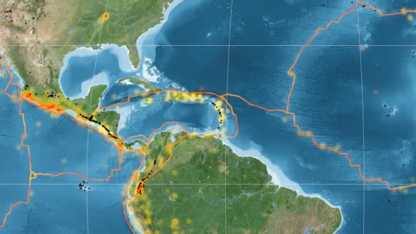 Tectonique des Caraïbes en vedette. Imagerie satellite. Projection de Mollweide — Video