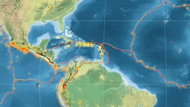 Tectônica caribenha em destaque. Topografia. Projecção Mollweide — Vídeo de Stock