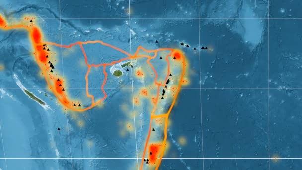 Tektonika Rafy Conway opisywany. Zdjęcia satelitarne. Odwzorowanie Mollweidego — Wideo stockowe